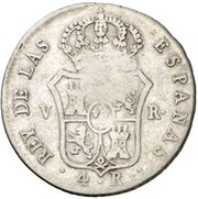 4 Reales Countermark on Spanish - Valencia 4 Reales, KM#567, Cuba, 1841 reverse image