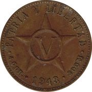 5 Centavos, Cuba, 1943 reverse image