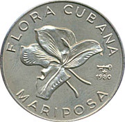 1 Peso Butterfly Flower, Cuba, 1980 reverse image