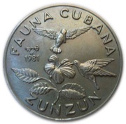 1 Peso Bee Hummingbird, Cuba, 1981 reverse image