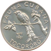 1 Peso Cuban Trogon, Cuba, 1981 reverse image