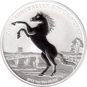 1 Dollar - Elizabeth II 4th Portrait - The Australian Stock Horse - Silver Bullion Coin, Australia, 2013 reverse image