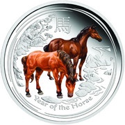 1 Dollar - Elizabeth II 4th Portrait - Year of the Horse - Coloured reverse image