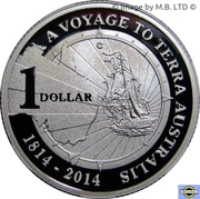 1 Dollar - Elizabeth II 4th Portrait - A Voyage to Terra Australis - Silver Proof, Australia, 2014 reverse image