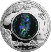 1 Dollar - Elizabeth II 4th Portrait - Opal Masked Owl, Australia, 2014 reverse image