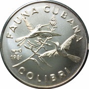 5 Pesos Emerald Hummingbird, Cuba, 1981 reverse image