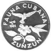 5 Pesos Bee Hummingbird, Cuba, 1981 reverse image