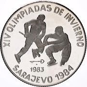 5 Pesos Sarajevo 1984 - Ice Hockey, Cuba, 1983 reverse image