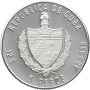 5 Pesos Sarajevo 1984 - Skier obverse image