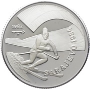 5 Pesos Sarajevo 1984 - Skier reverse image