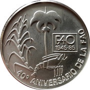 5 Pesos 40th Anniversary of FAO, Cuba, 1985 reverse image