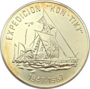 5 Pesos Kon-Tiki, Cuba, 1987 reverse image