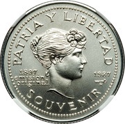 5 Pesos 90th. Anniversary of Souvenir Peso, Cuba, 1987 reverse image