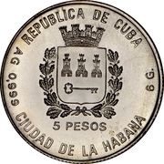 5 Pesos 2 footballers obverse image