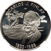 5 Pesos Carlos J. Finlay, Cuba, 1988 reverse image