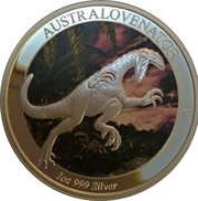 1 Dollar - Elizabeth II 4th Portrait - Dinosaur - Australovenator, Australia, 2014 reverse image