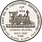 10 Pesos First Cuban Railroad, Cuba, 1988 reverse image