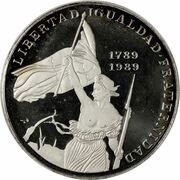 10 Pesos "The Liberty"; Piedfort, Cuba, 1989 reverse image