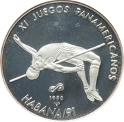 10 Pesos High jump; Piedfort, Cuba, 1990 reverse image
