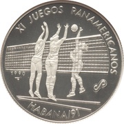 10 Pesos Volleyball; Piedfort, Cuba, 1990 reverse image
