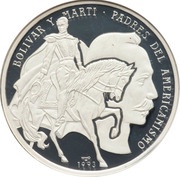 10 Pesos Bolivar and Marti, Piedfort, Cuba, 1993 reverse image