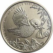 1 Dollar - Elizabeth II 4th Portrait - Kookaburra and Baby reverse image