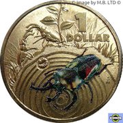 1 Dollar - Elizabeth II 4th Portrait - Bright Bug Series - Stag Beetle reverse image