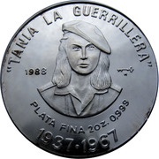 20 Pesos Tania the Guerilla Fighter, Cuba, 1988 reverse image