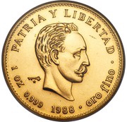 100 Pesos Homeland and Freedom; Piedfort, Cuba, 1988-1990 reverse image