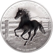 1 Dollar - Elizabeth II 4th Portrait - The Australian Stock Horse - Silver Bullion Coin, Australia, 2014 reverse image