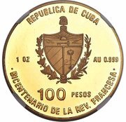 100 Pesos Bastille; Piedfort obverse image