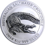 1 Dollar - Elizabeth II 4th Portrait - Australian Saltwater Crocodile, Australia, 2014 reverse image