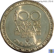 1 Dollar - Elizabeth II 4th Portrait - 100 Years of ANZAC reverse image