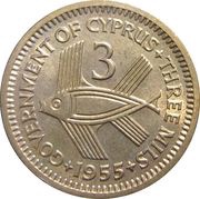 3 Mils - Elizabeth II 1st portrait, Cyprus, 1955 reverse image