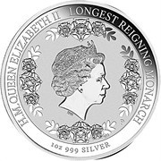 1 Dollar - Elizabeth II 4th Portrait - Longest-Reigning Commonwealth Monarch - Silver Proof - High Relief, Australia, 2015 reverse image