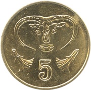 5 Cents Type 2 coat of arms, Cyprus, 1991-2004 reverse image