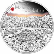 1 Dollar - Elizabeth II 4th Portrait - ANZAC Spirit 100th Anniversary - Making of a Nation, Australia, 2015 reverse image