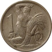 1 Koruna, Czechoslovakia, 1946-1947 reverse image