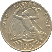 100 Korun Independence, Czechoslovakia, 1948 reverse image