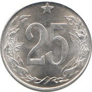 25 Haléřů, Czechoslovakia, 1953-1954 reverse image