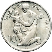 10 Korun 10 Years - Liberation, Czechoslovakia, 1955 reverse image