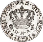8 Skilling Dansk - Frederik IV Type II, Denmark, 1711-1713 reverse image