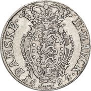 2 Mark Dansk - Christian V Type II; laurel wreath, Denmark, 1694-1696 reverse image