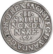 2 Skilling Dansk - Christian III Copenhagen mint, Denmark, 1557-1559 reverse image