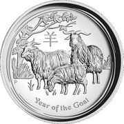 1 Dollar - Elizabeth II 4th Portrait - Year of the Goat - Silver Proof - High Relief reverse image