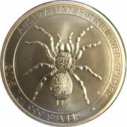 1 Dollar - Elizabeth II 4th Portrait - Funnel-Web Spider - Silver Proof - High Relief, Australia, 2015 reverse image
