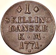 1 Skilling Dansk - Christian VII, Denmark, 1771-1779 reverse image