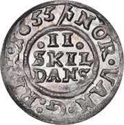 2 Skilling Dansk - Frederik III Shield type IIb, Denmark, 1654-1655 reverse image