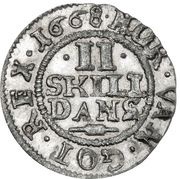 2 Skilling Dansk - Frederick III Shield type VIIIa, Denmark, 1667-1669 reverse image