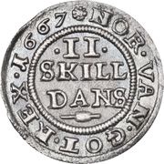2 Skilling Dansk - Frederik III Shield type VIIIb, Denmark, 1667-1670 reverse image
